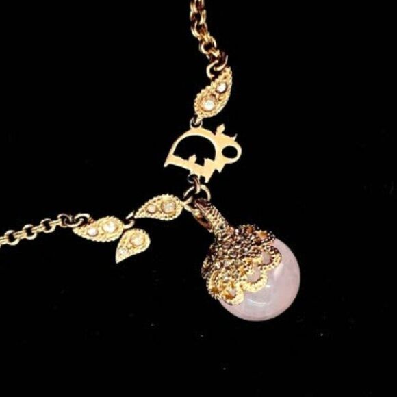 ✨ RARE Authentic Dior Trotter Rose Quartz Gold-Tone delicate Necklace – 16”~20” - Picture 1 of 8